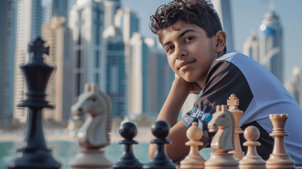 student plays chess in uae