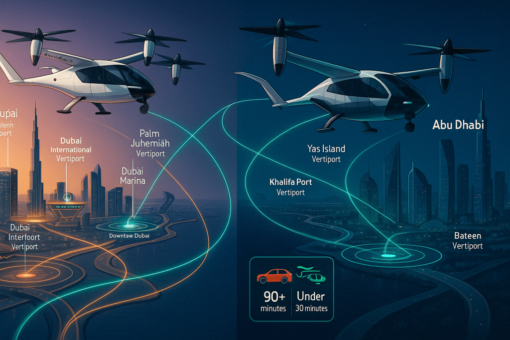 illustration of uae air taxis in dubai and abu dhabi
