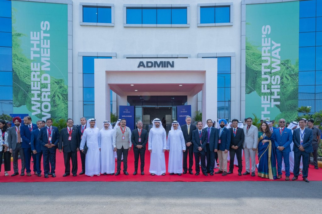 Sheikh Hamdan and Indian officials shaking hands in foreground