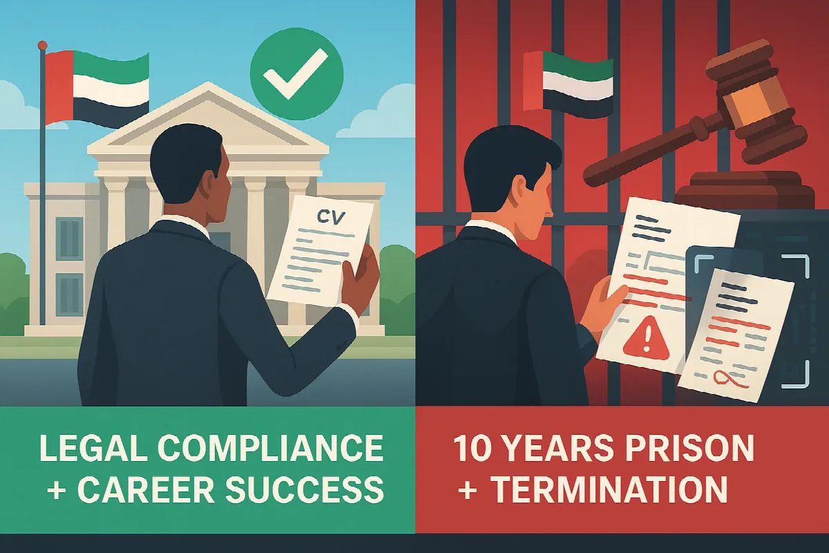 Contrasting paths for UAE job seekers: legal document submission leading to career success versus document forgery leading to imprisonment and termination