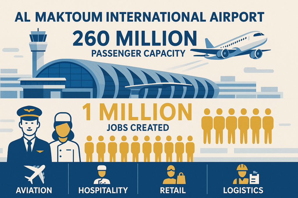 Al Maktoum International Airport employment impact showing job creation across multiple sectors