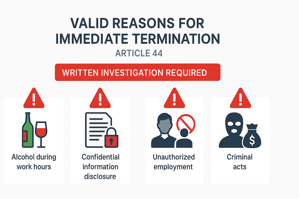 UAE Article 44 valid reasons for employee termination without notice