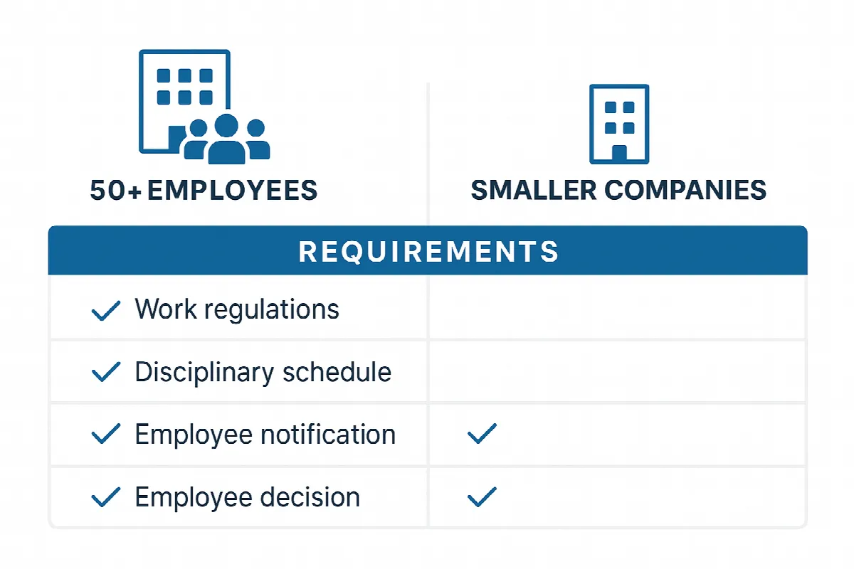 UAE disciplinary requirements comparison chart for different company sizes