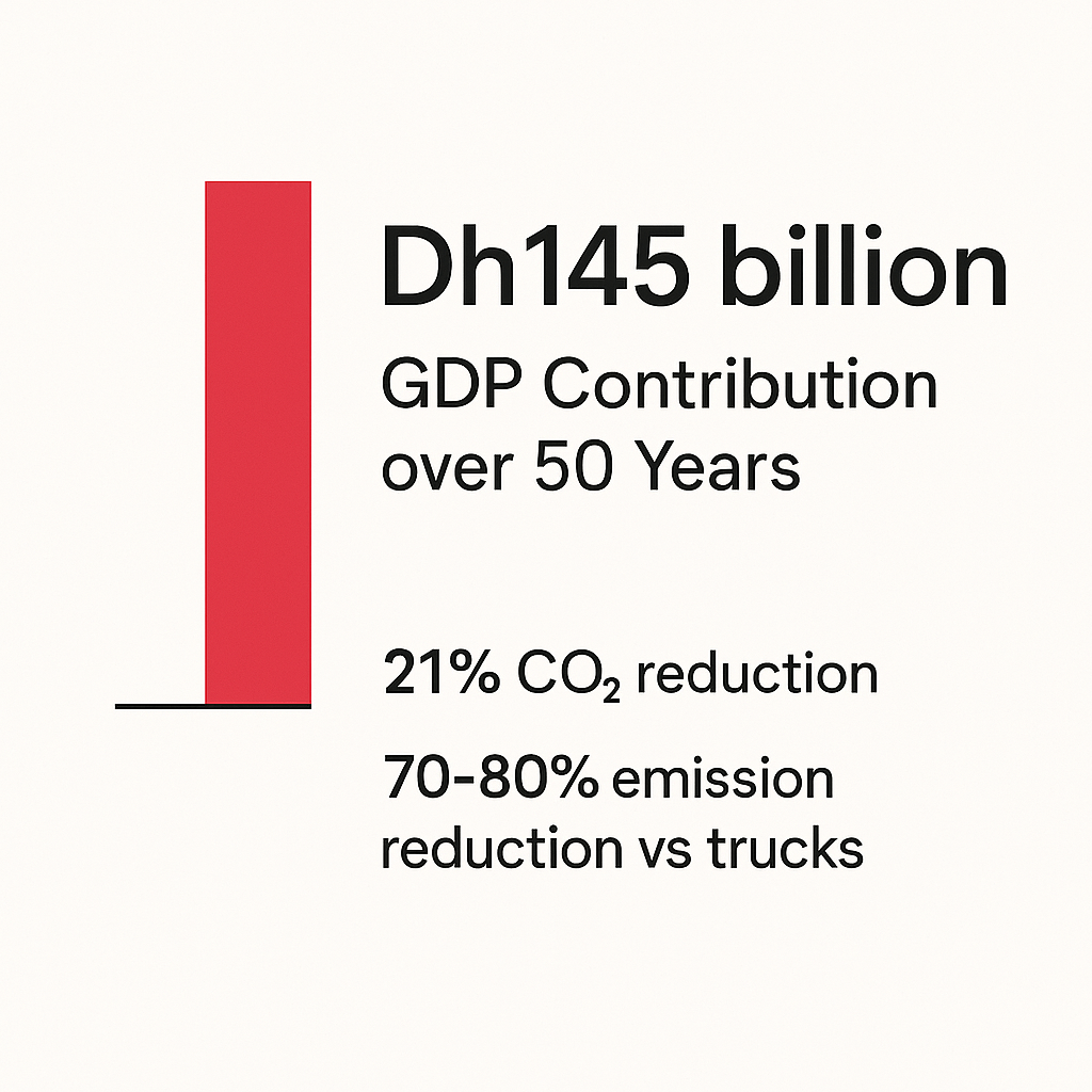 Economic impact chart showing Etihad Rail's contribution to UAE GDP and environmental benefits