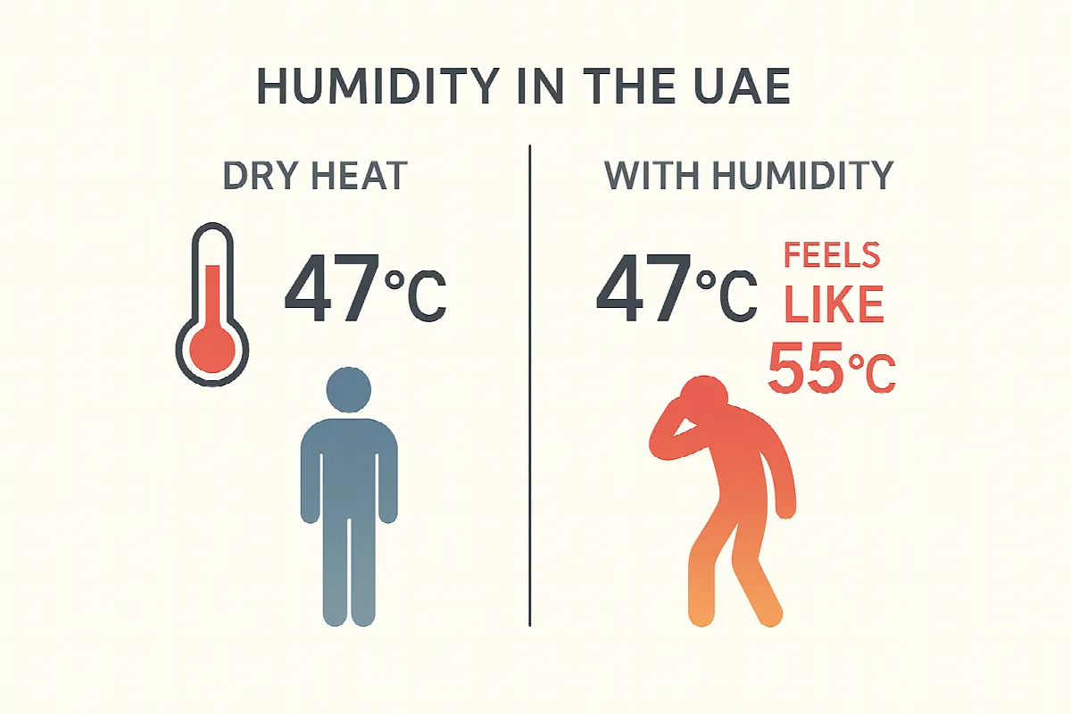 Visual representation of how humidity affects perceived temperature - showing the difference between actual temperature and "feels like" temperature.