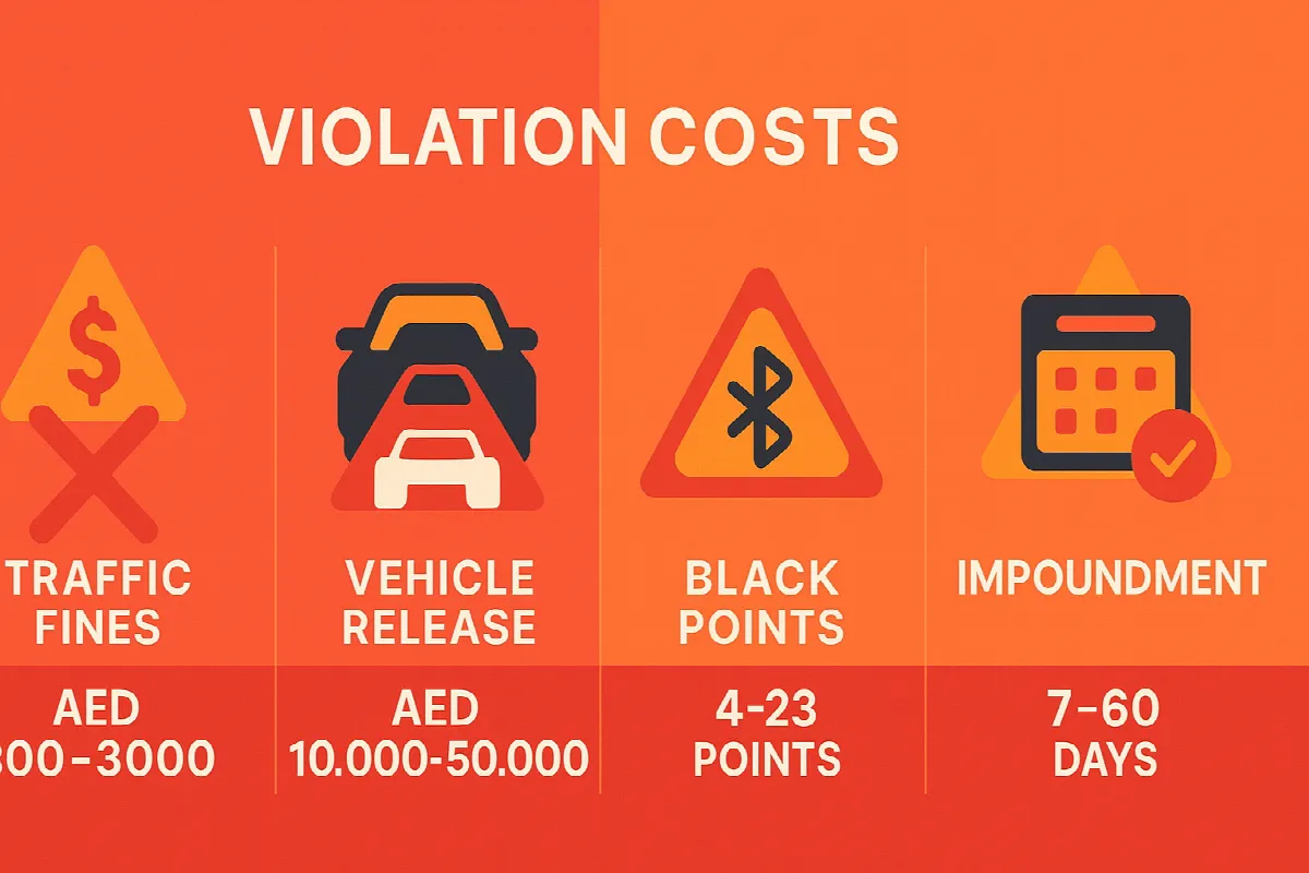 Cost breakdown comparing traffic fines, vehicle release fees, black points and impoundment periods