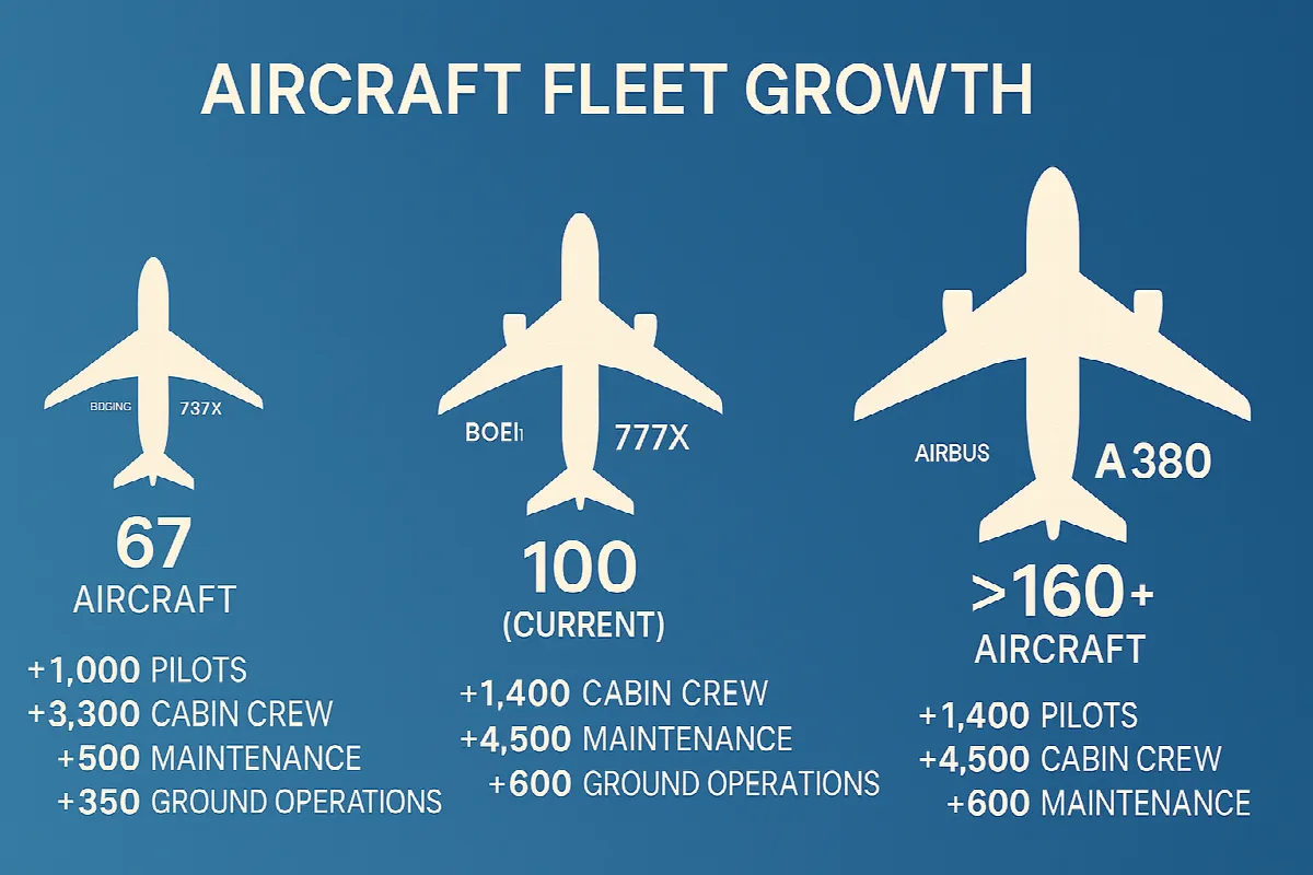 Etihad Airways fleet expansion chart showing aircraft growth and associated job creation opportunities
