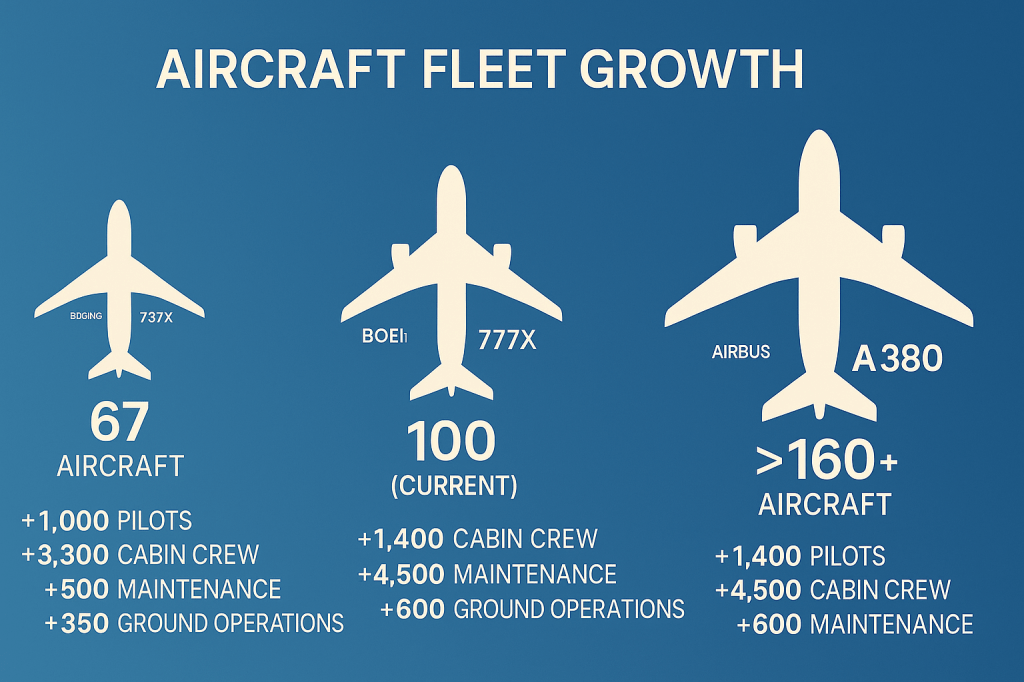 Etihad Airways fleet expansion chart showing aircraft growth and associated job creation opportunities