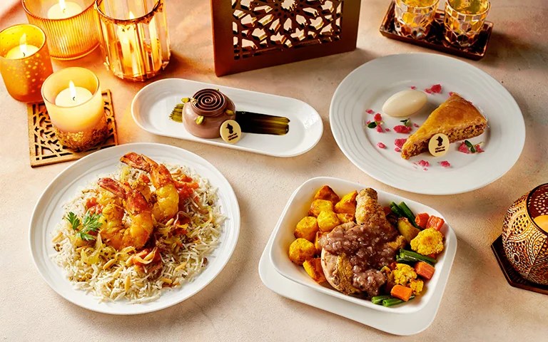 Emirates' special Eid Al Adha menu featuring traditional Arabic dishes and festive desserts
