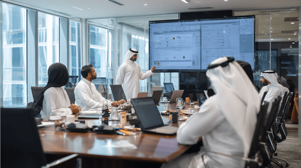 HR team reviewing Emiratisation documentation and compliance materials in preparation for MoHRE verification