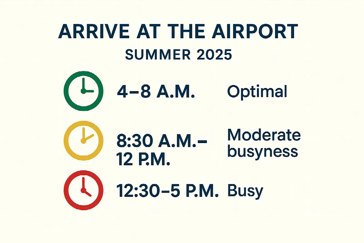 Dubai Airport travel timing guide showing optimal arrival times and peak hours