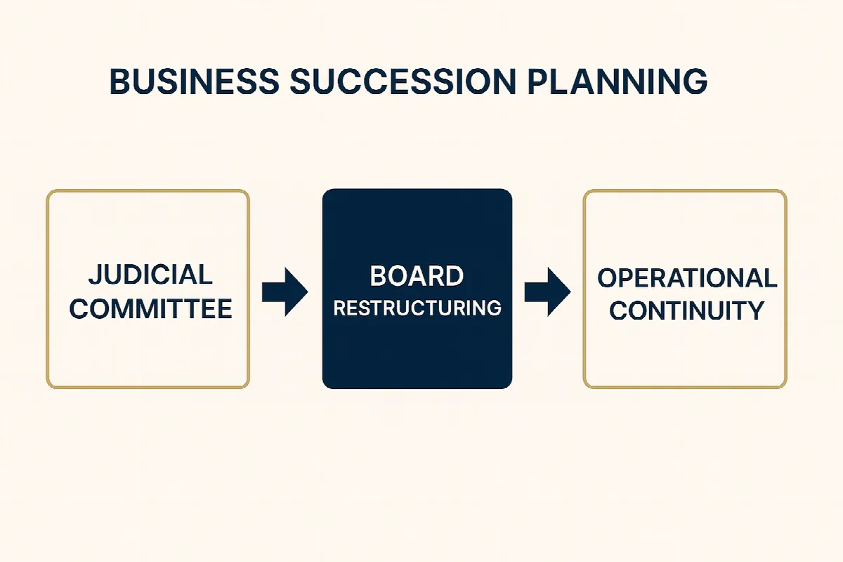 Business succession planning process flowchart showing governance transition steps