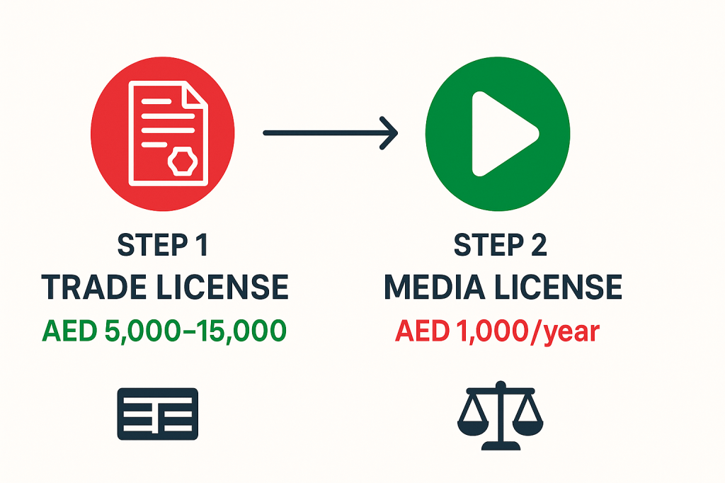 UAE influencer two-license process showing trade license and media permit requirements