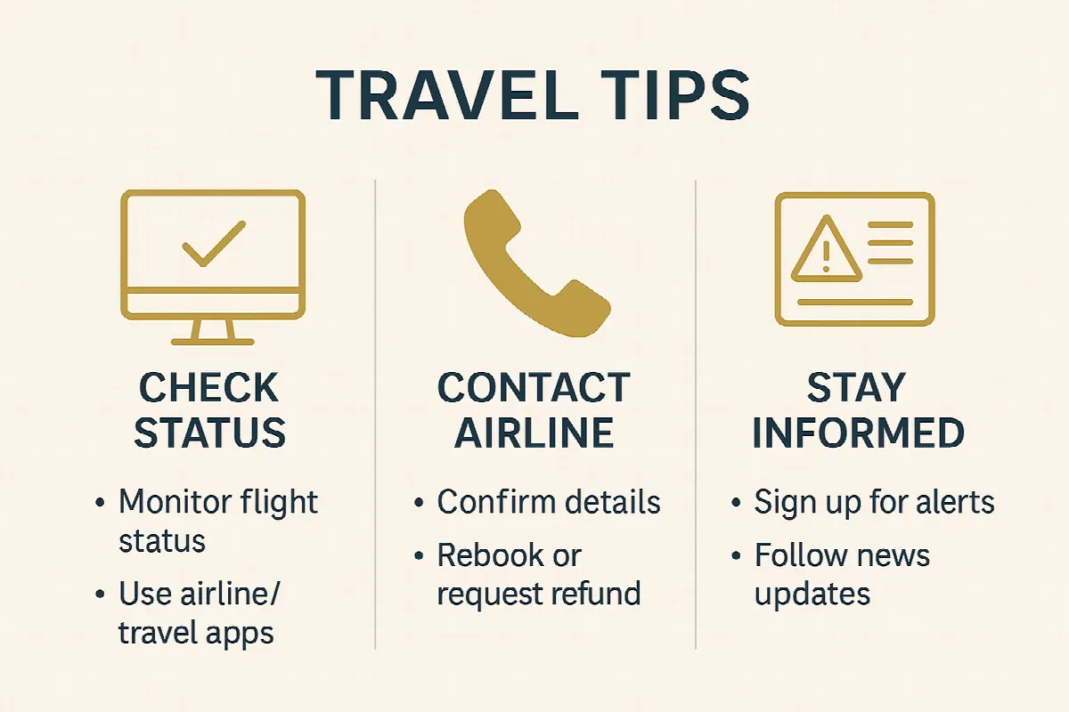 Passenger advisory infographic for UAE flight cancellations with step-by-step guidance
