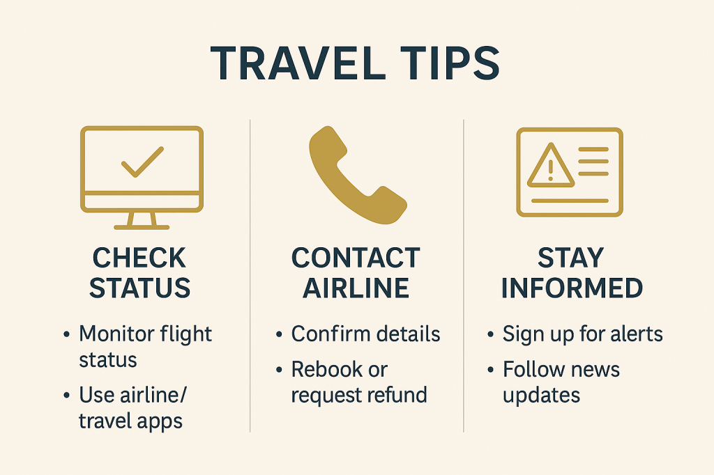 Passenger advisory infographic for UAE flight cancellations with step-by-step guidance
