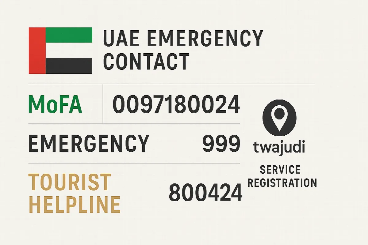 UAE emergency contact information and Twajudi registration details for citizens abroad