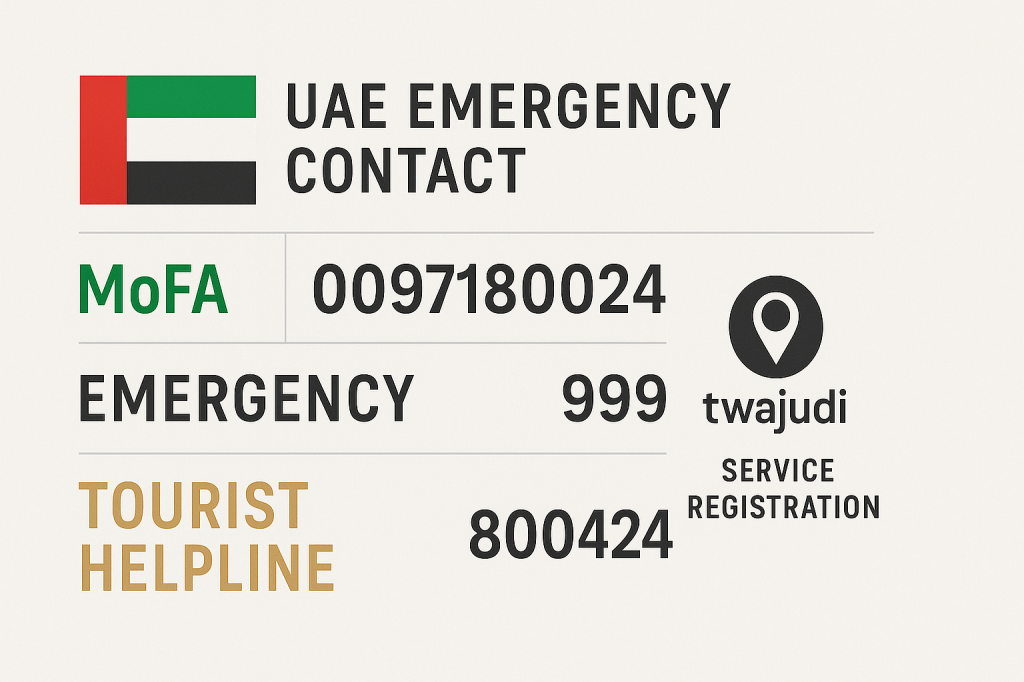 UAE emergency contact information and Twajudi registration details for citizens abroad