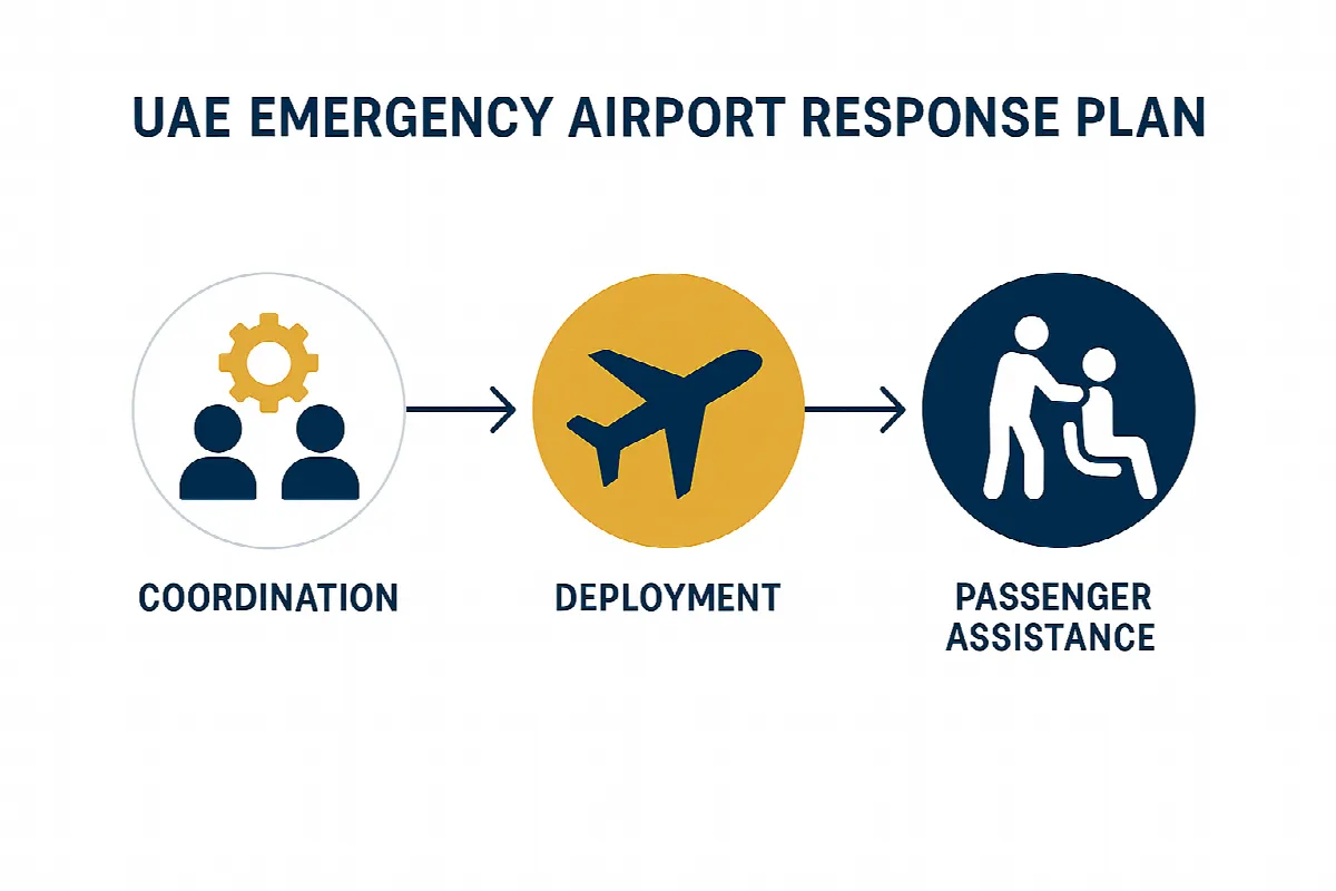 UAE emergency airport response plan workflow diagram showing coordinated assistance measures