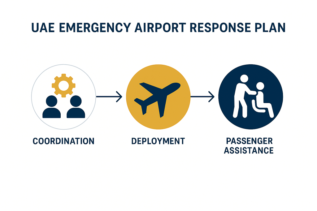 UAE emergency airport response plan workflow diagram showing coordinated assistance measures