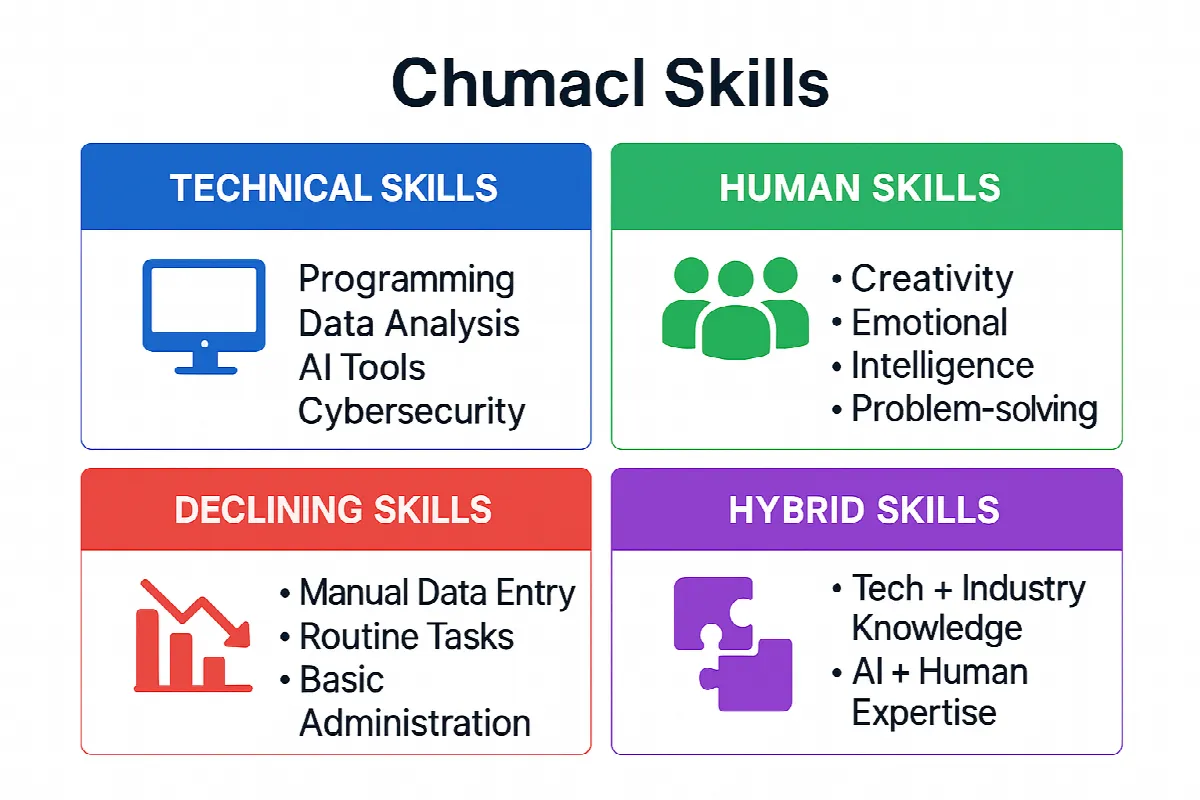 Skills matrix showing technical, human, declining and hybrid competencies for Dubai job market