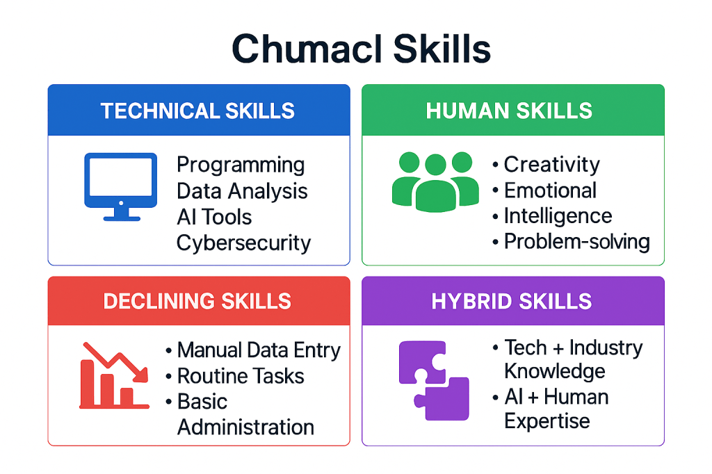 Skills matrix showing technical, human, declining and hybrid competencies for Dubai job market