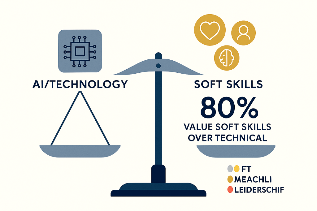 Balance scale showing 80% of young professionals value soft skills over AI technical skills