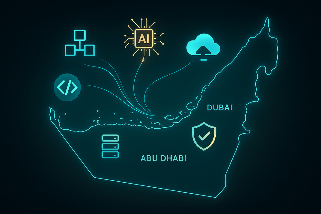 UAE technology hub map showing major tech centres and innovation sectors