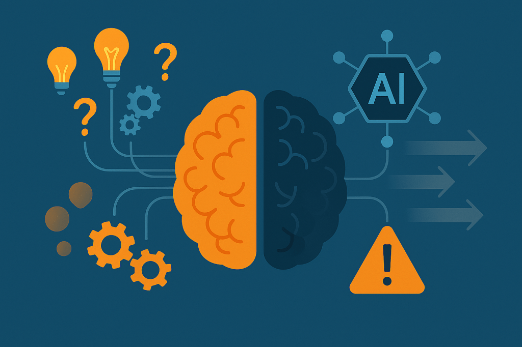 Illustration showing the balance between AI tools and critical thinking skills in education