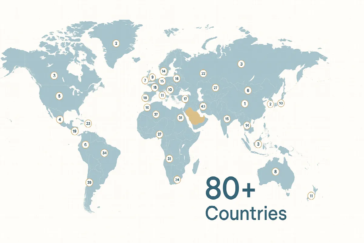 Infographic showing over 80 countries with UAE visa-free entry status