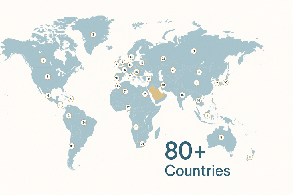 Infographic showing over 80 countries with UAE visa-free entry status