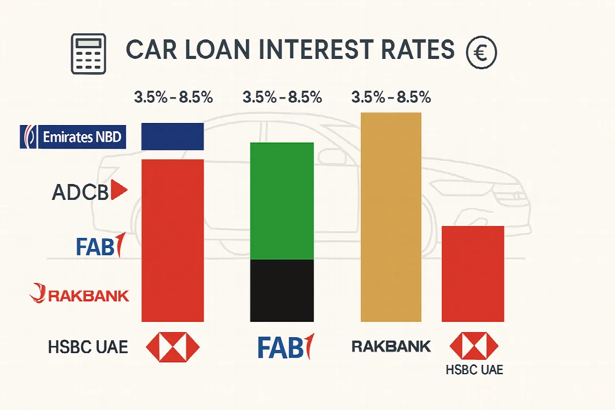 UAE bank car loan interest rates comparison chart 2025