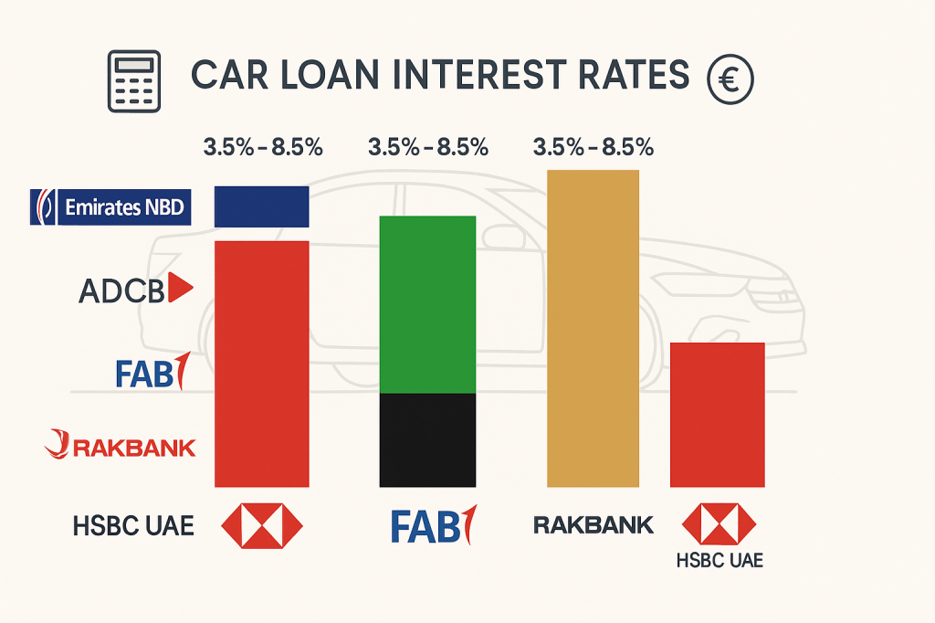 UAE bank car loan interest rates comparison chart 2025