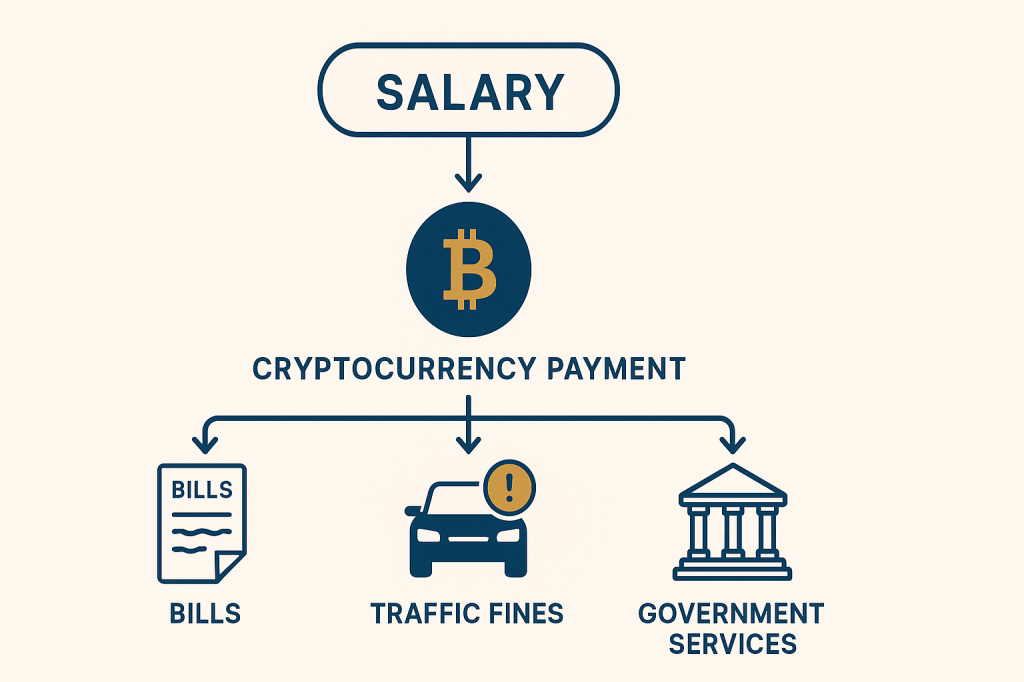 Cryptocurrency payment flow diagram showing salary to bill payments in UAE