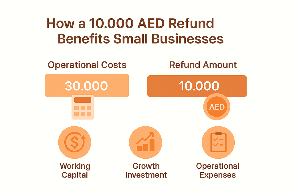 Small business benefits infographic showing AED 10,000 penalty refund impact on operational costs

