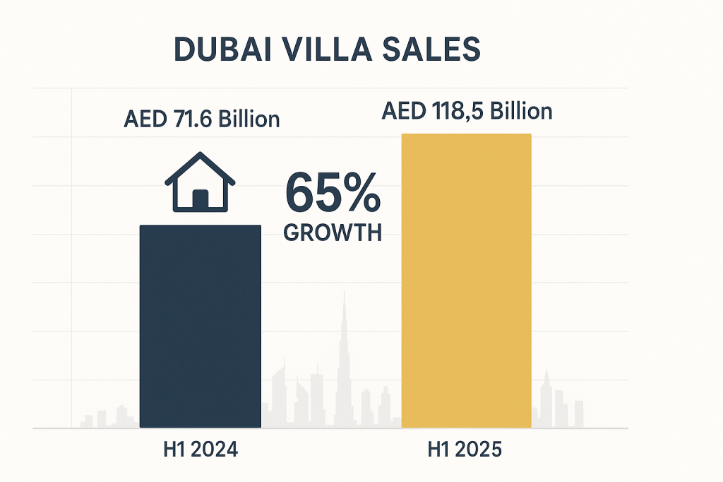 Dubai villa sales growth infographic comparing H1 2024 and H1 2025 performance