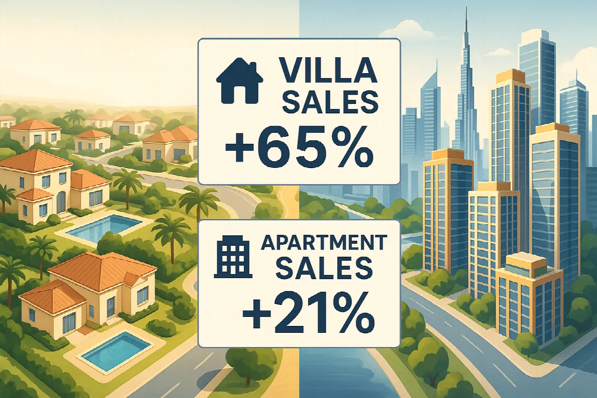 Dubai real estate market overview showing villa and apartment growth statistics