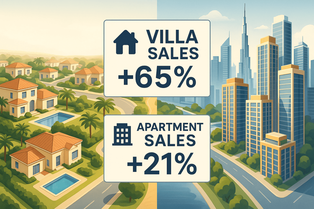 Dubai real estate market overview showing villa and apartment growth statistics