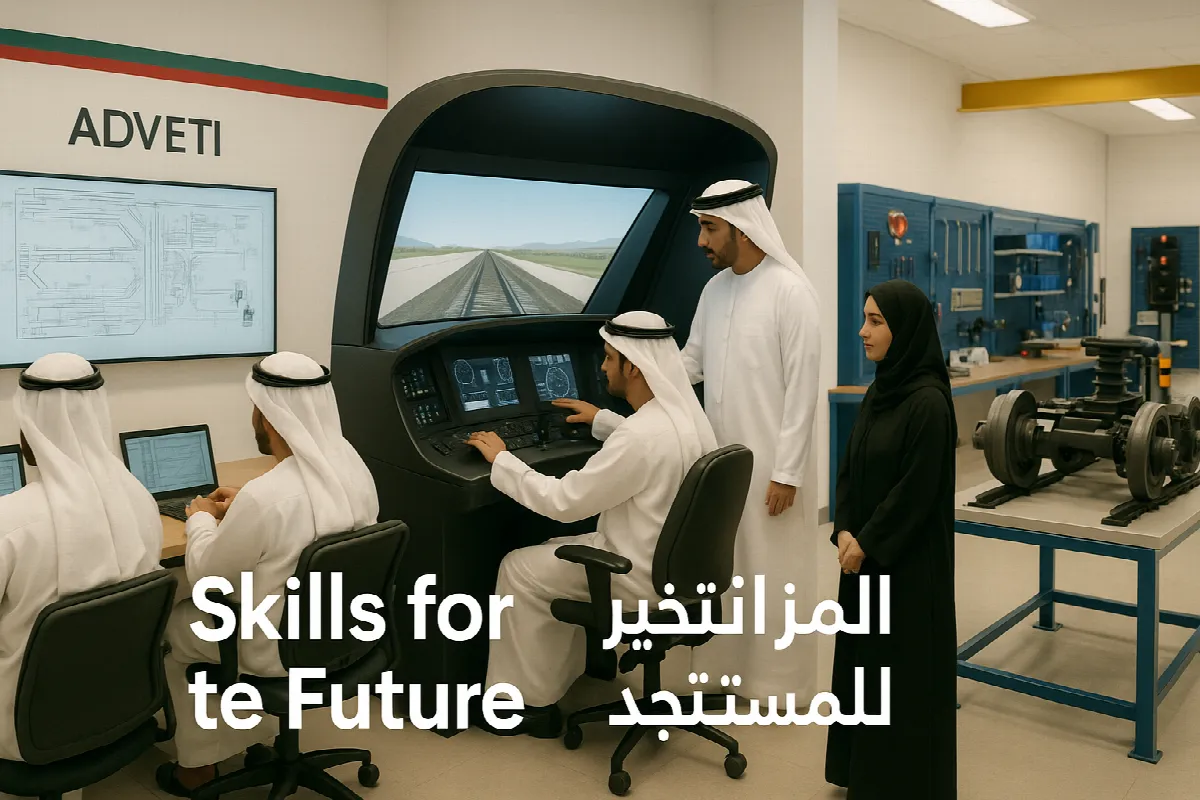 ADVETI training facility showing Emirati students learning railway technology and engineering skills

