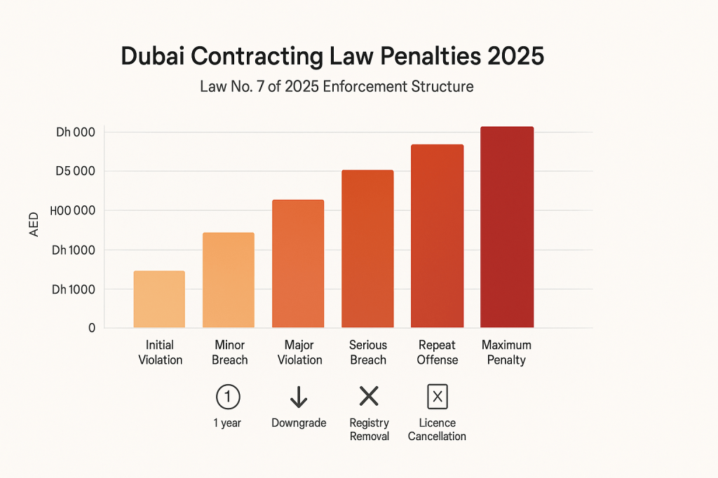 Dubai contracting law penalty structure and fines breakdown chart