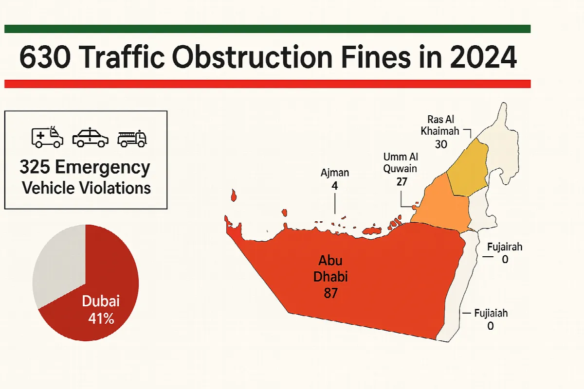 UAE traffic obstruction violations by emirate breakdown chart 2024