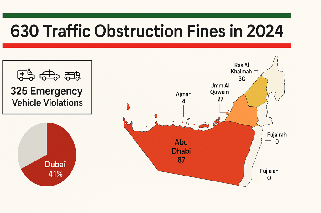 UAE traffic obstruction violations by emirate breakdown chart 2024