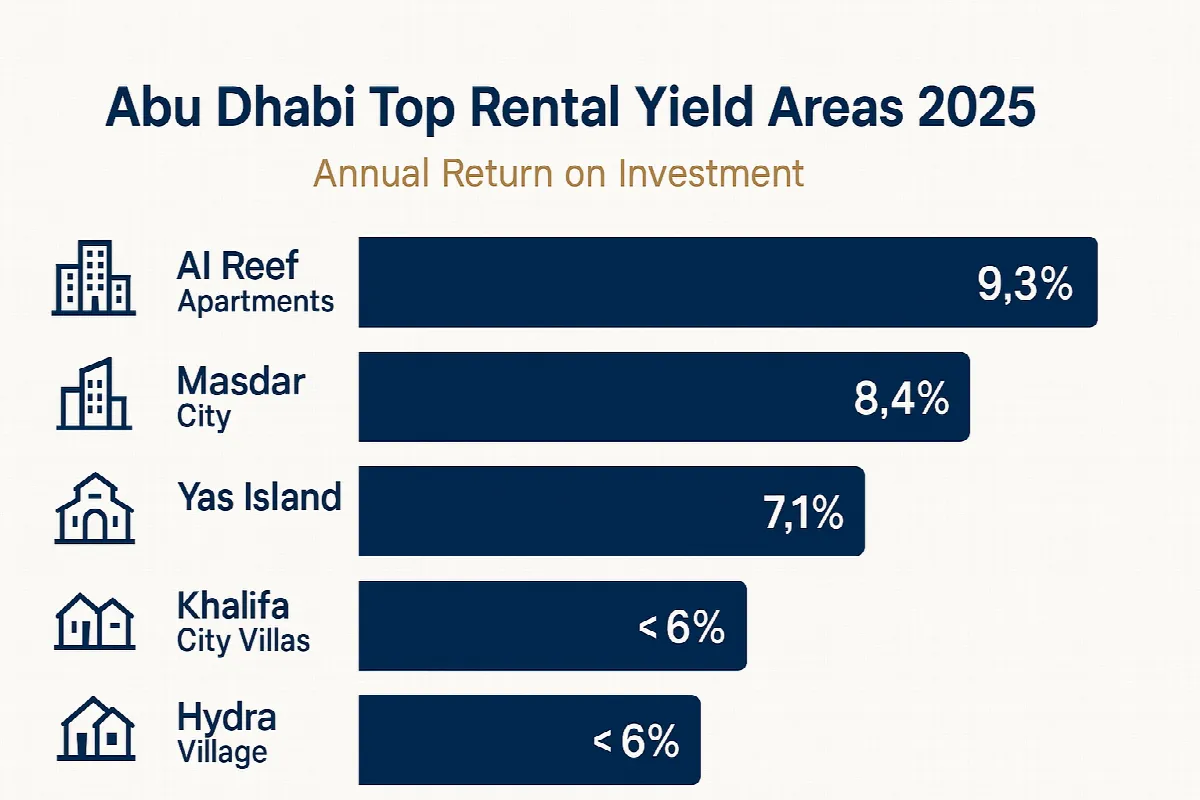 Abu Dhabi rental yield comparison chart showing top investment areas