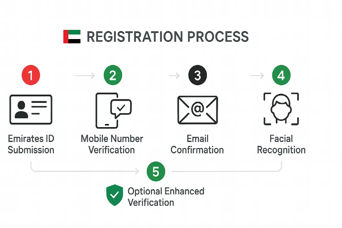 UAE money transfer app registration process flowchart showing required documents and verification steps