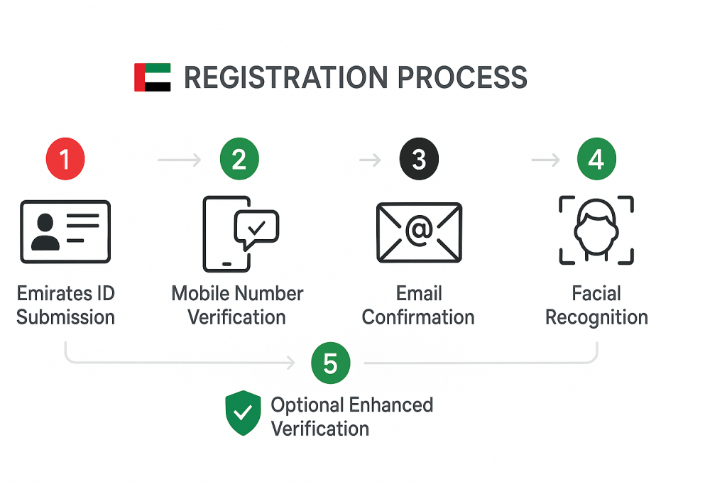UAE money transfer app registration process flowchart showing required documents and verification steps