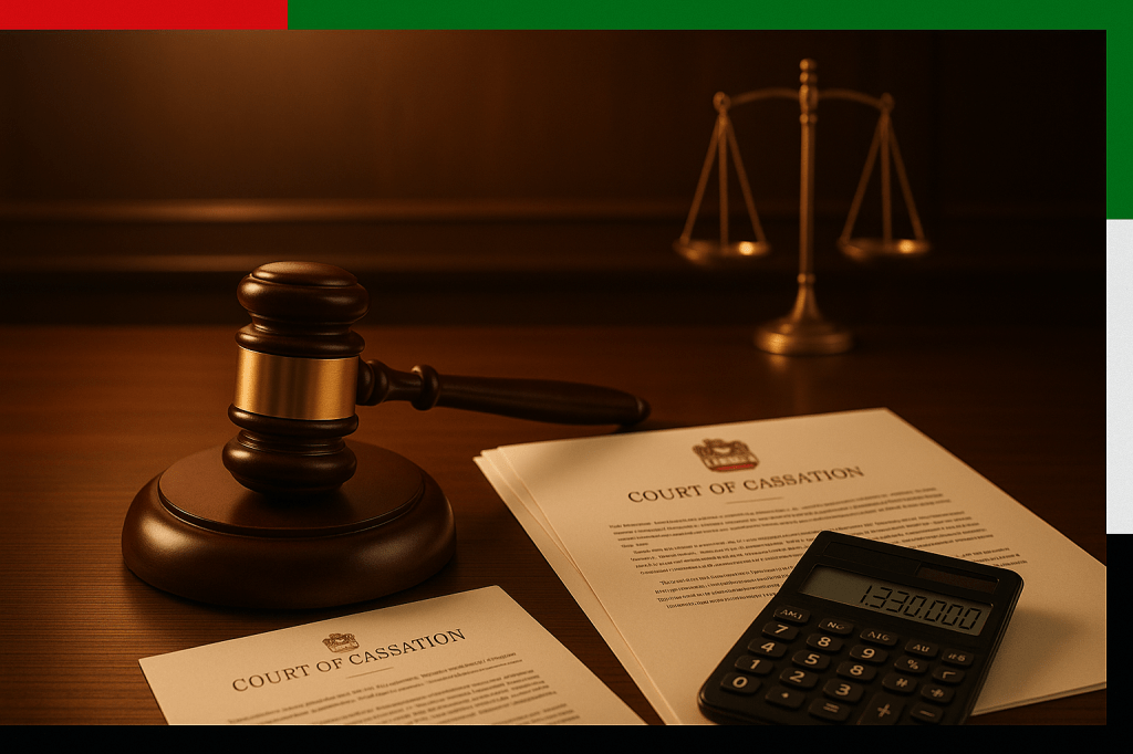 UAE Court of Cassation gavel and legal documents representing employee salary case victory
