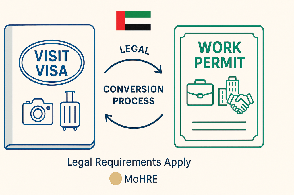 UAE visit visa to work permit legal conversion process illustration