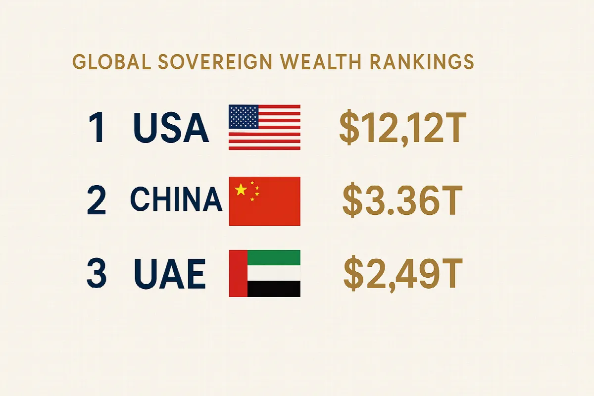 Global sovereign wealth assets ranking infographic showing UAE's third place position