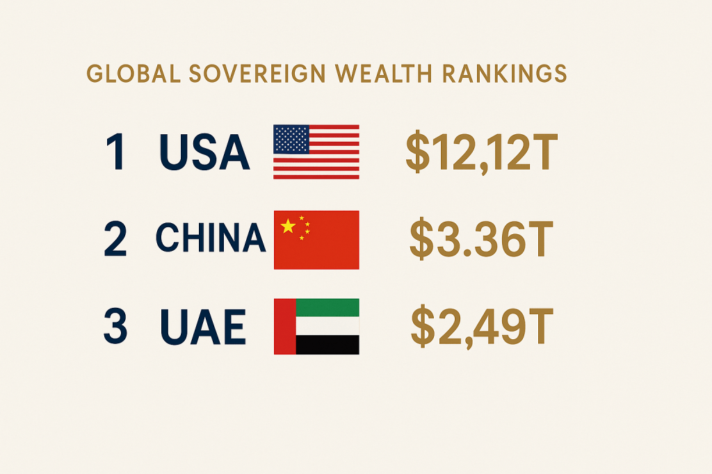 Global sovereign wealth assets ranking infographic showing UAE's third place position