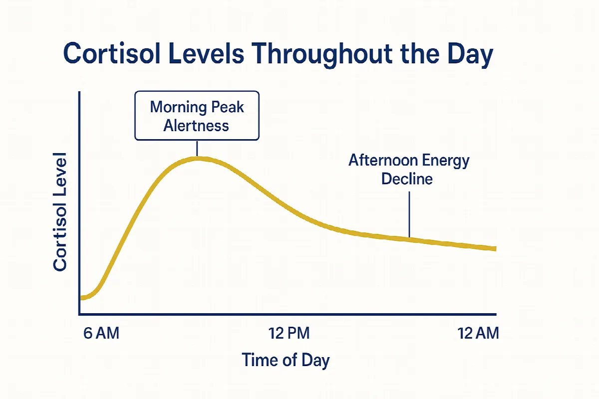 Chart showing cortisol levels and productivity peaks throughout the day
