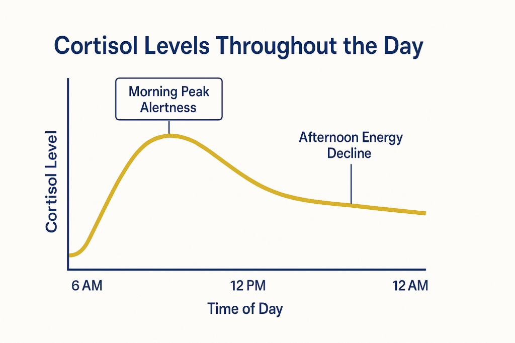 Chart showing cortisol levels and productivity peaks throughout the day